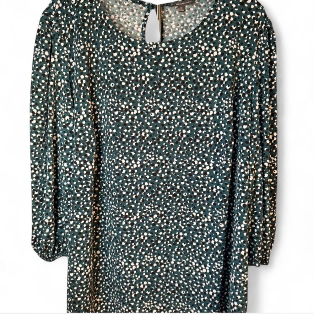 Adrianna Papell Green and White & Black Polka-Dots Blouse